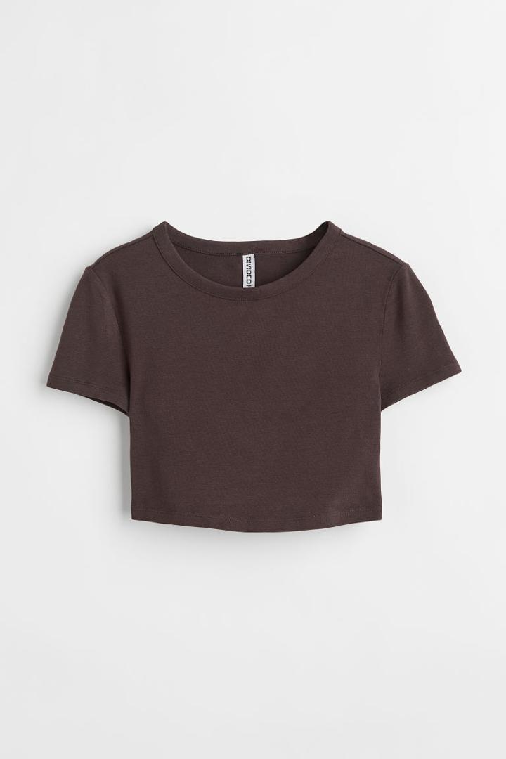 H & M - Cotton Crop Top - Brown