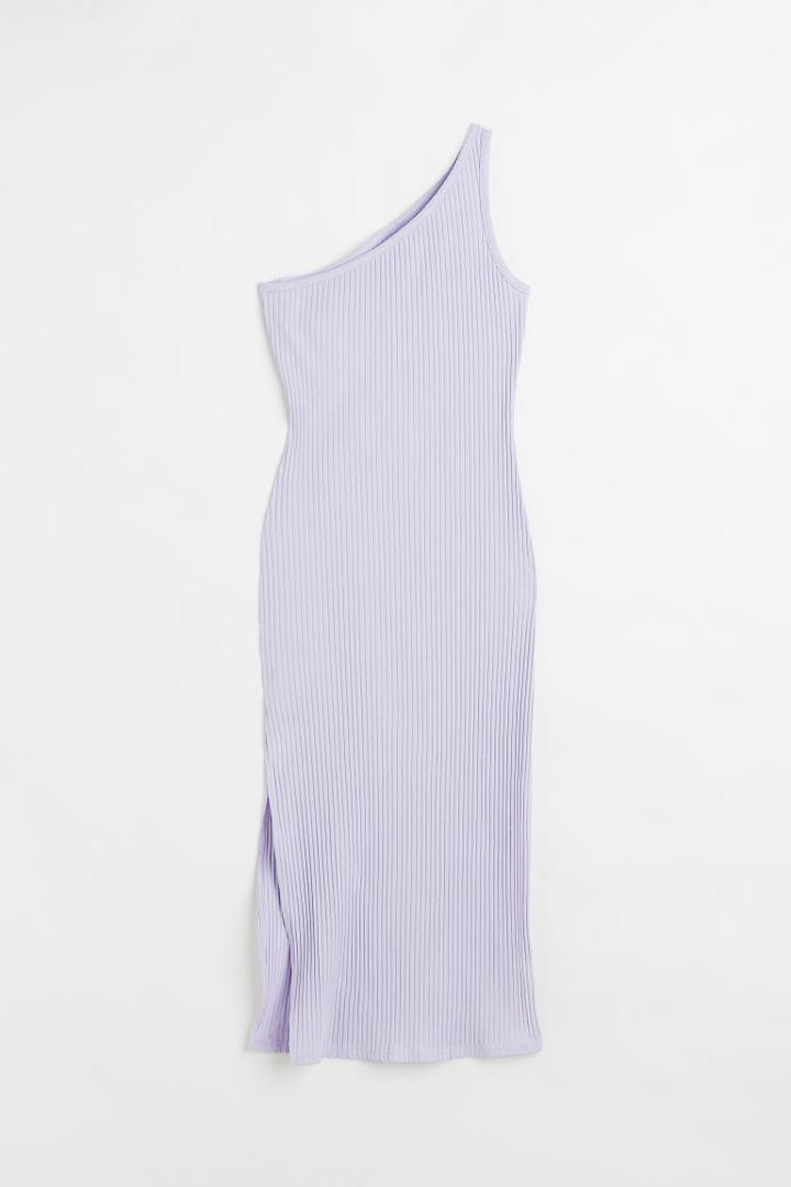 H & M - Ribbed One-shoulder Dress - Purple