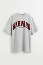 H & M - Long Printed T-shirt - Gray