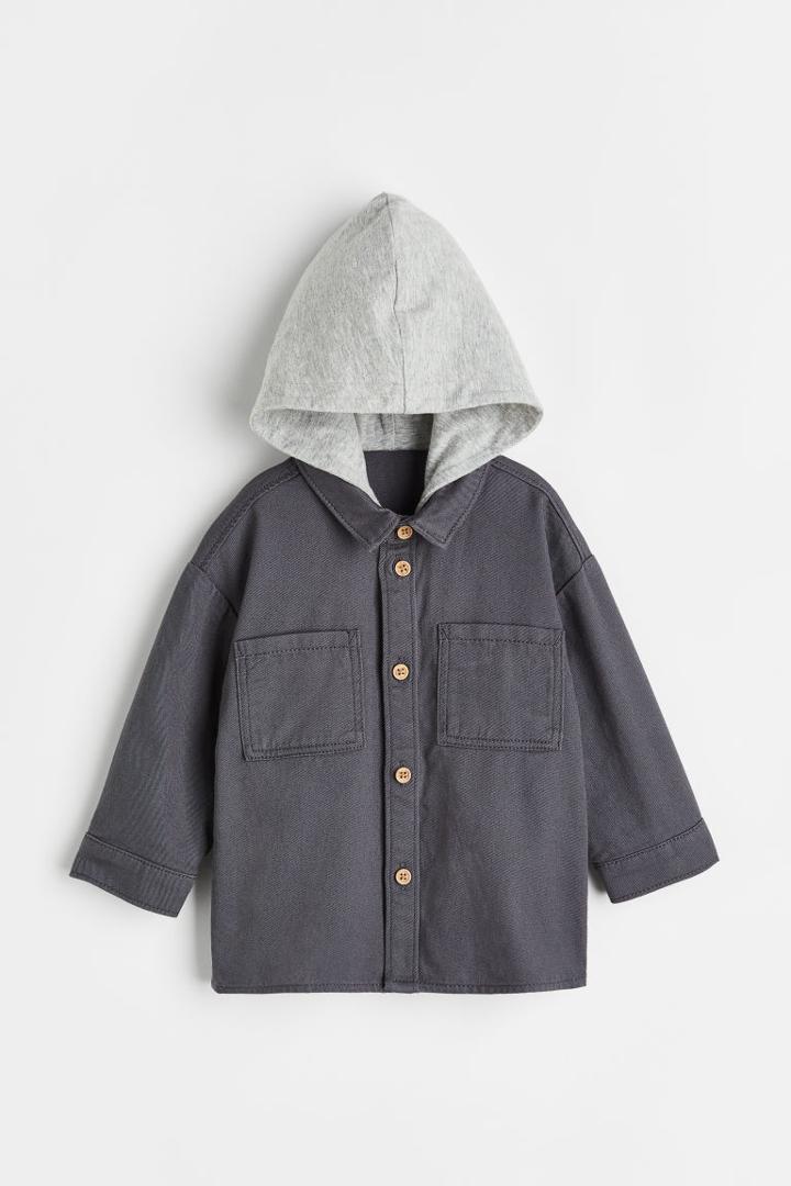 H & M - Hooded Twill Shirt - Gray