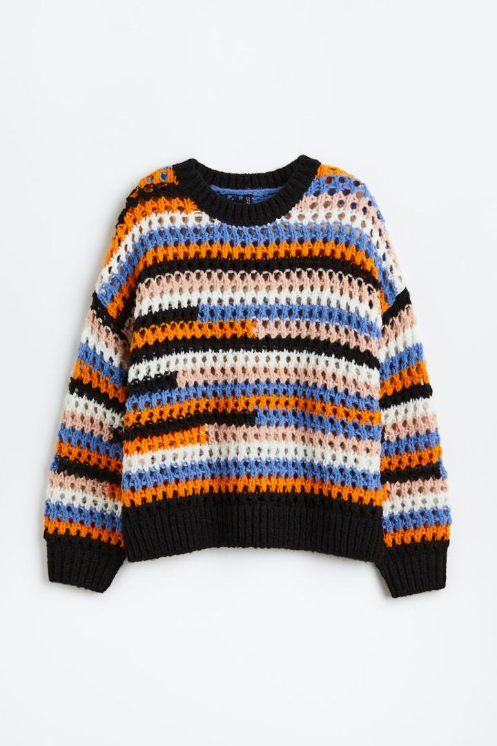 H & M - Hole-knit Sweater - Black