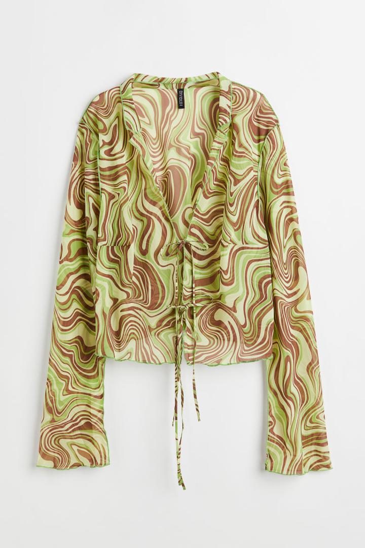 H & M - H & M+ Tie-front Chiffon Blouse - Green