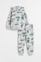 H & M - Printed 2-piece Sweatshirt Set - Gray