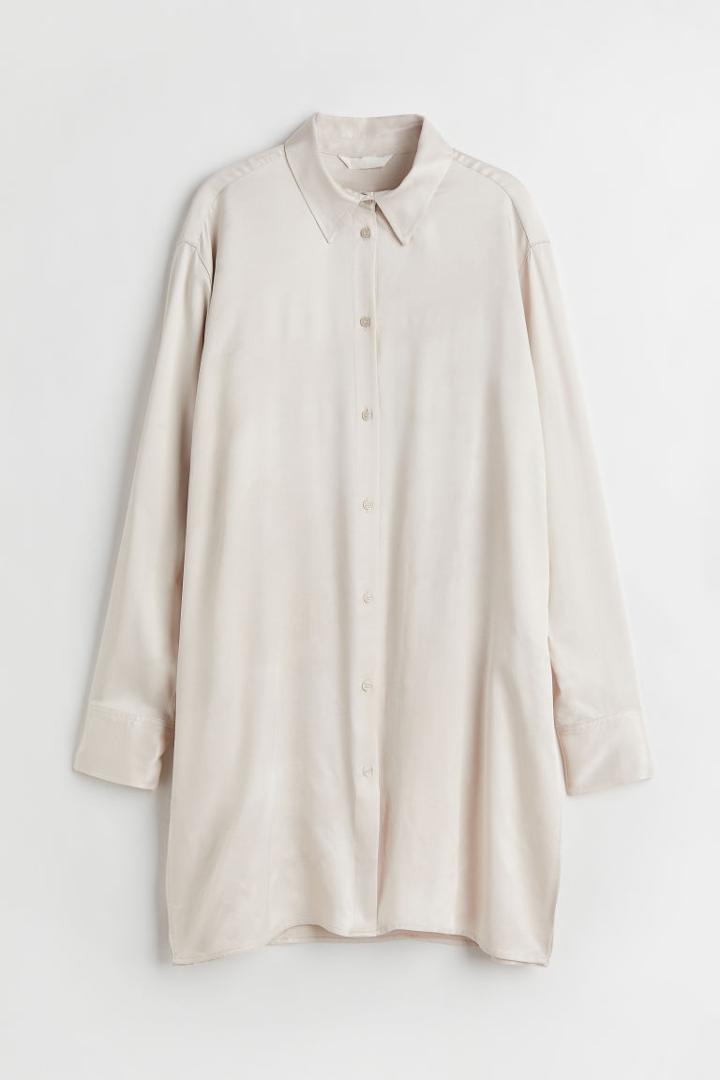 H & M - Long Satin Shirt - Beige