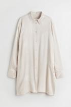 H & M - Long Satin Shirt - Beige