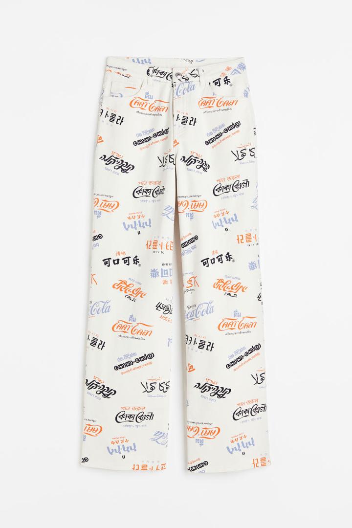 H & M - Printed Twill Pants - White