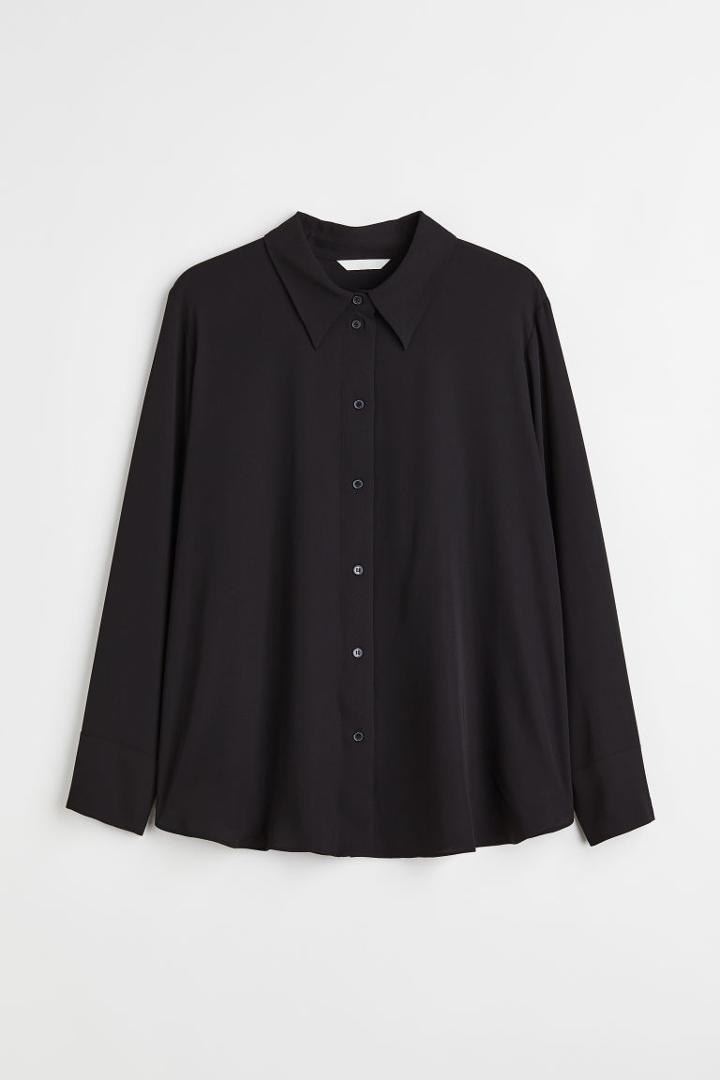 H & M - H & M+ Pointed-collar Shirt - Black
