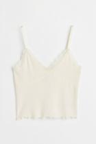 H & M - Lace-trimmed Ribbed Top - White