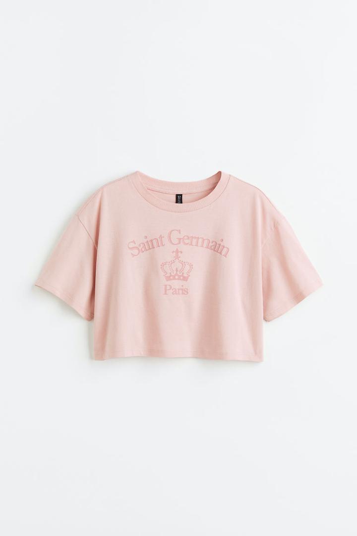 H & M - Printed Crop Top - Pink