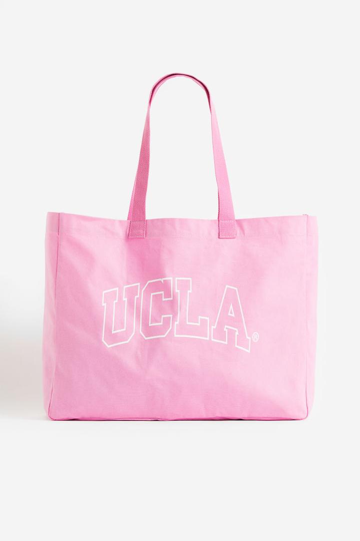 H & M - Printed Canvas Tote Bag - Pink