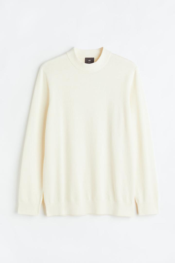 H & M - Slim Fit Fine-knit Mock Turtleneck Sweater - White