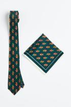 H & M - 2-piece Tie And Handkerchief Set - Green