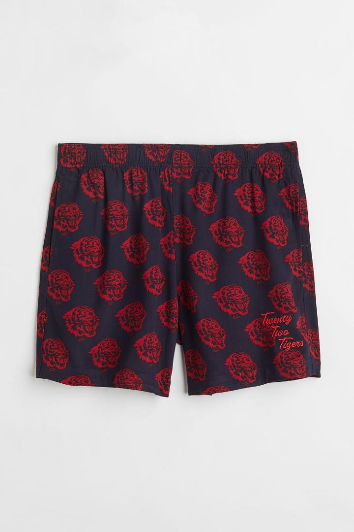 H & M - Patterned Twill Shorts - Blue