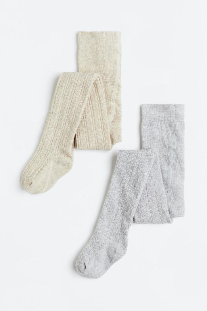 H & M - 2-pack Pointelle Tights - Beige