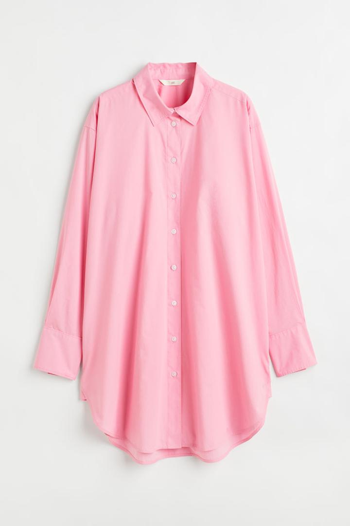 H & M - Long Cotton Shirt - Pink
