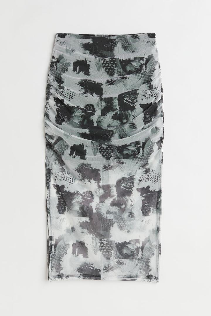 H & M - Patterned Mesh Skirt - Black