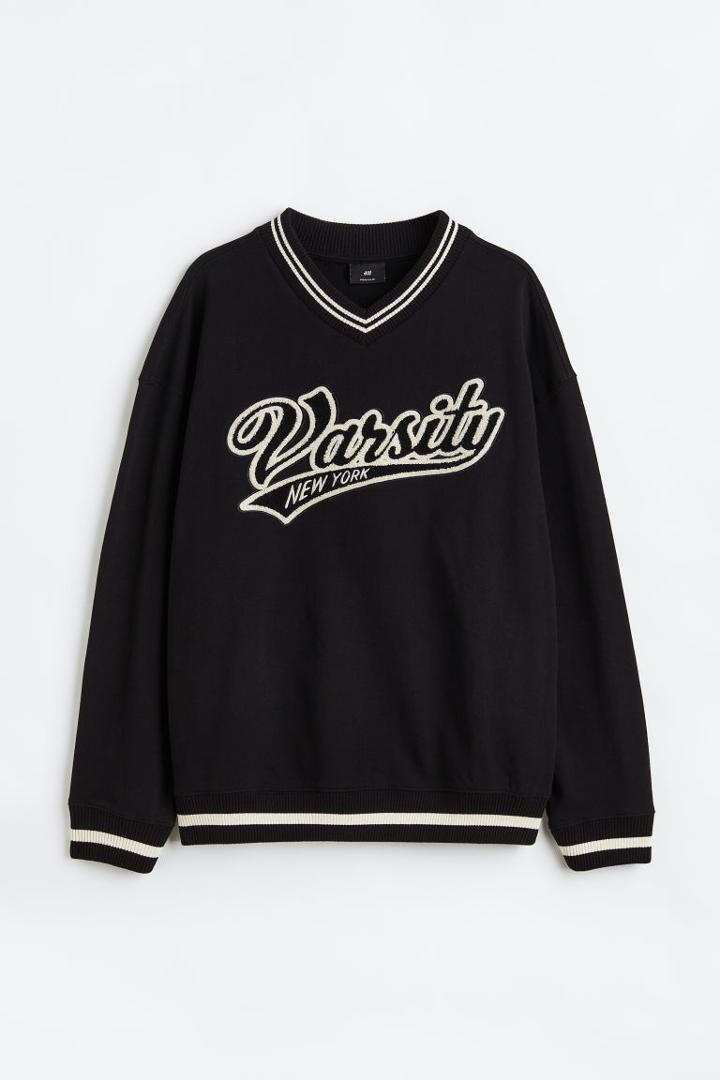 H & M - Oversized Fit V-neck Sweatshirt - Black