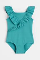 H & M - Ruffled Swimsuit - Turquoise