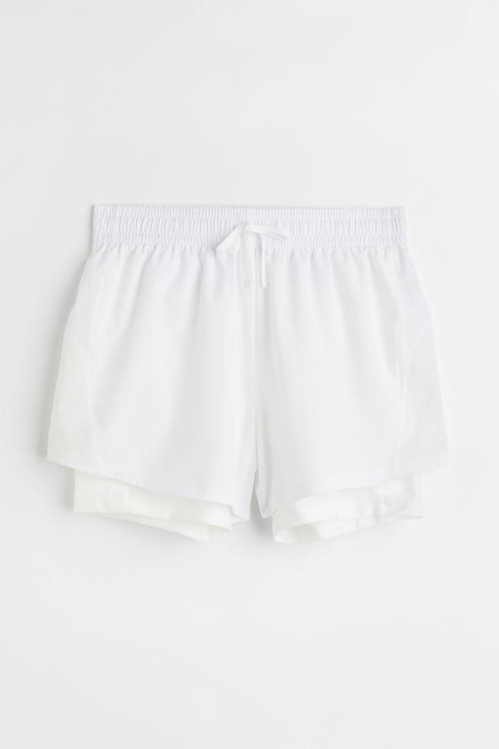 H & M - Drymove&trade; Double-layered Running Shorts - White
