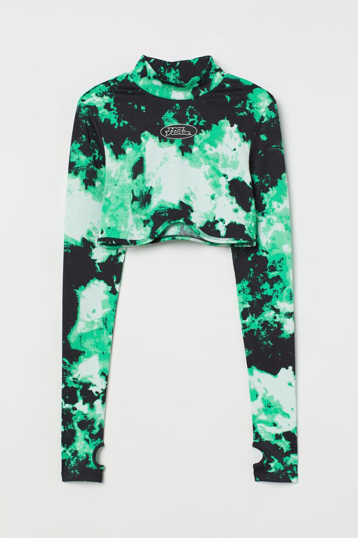 H & M - Long-sleeved Crop Top - Green