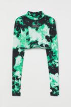 H & M - Long-sleeved Crop Top - Green