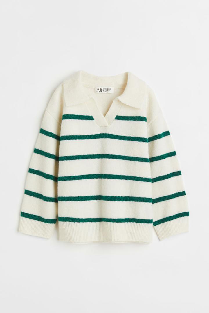 H & M - Fine-knit Collared Sweater - Beige