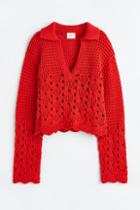H & M - Pointelle-knit Cotton Sweater - Red