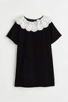 H & M - Collared Velvet Dress - Black