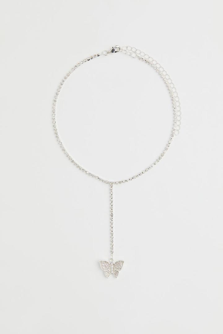 H & M - Short Rhinestone Necklace - Silver