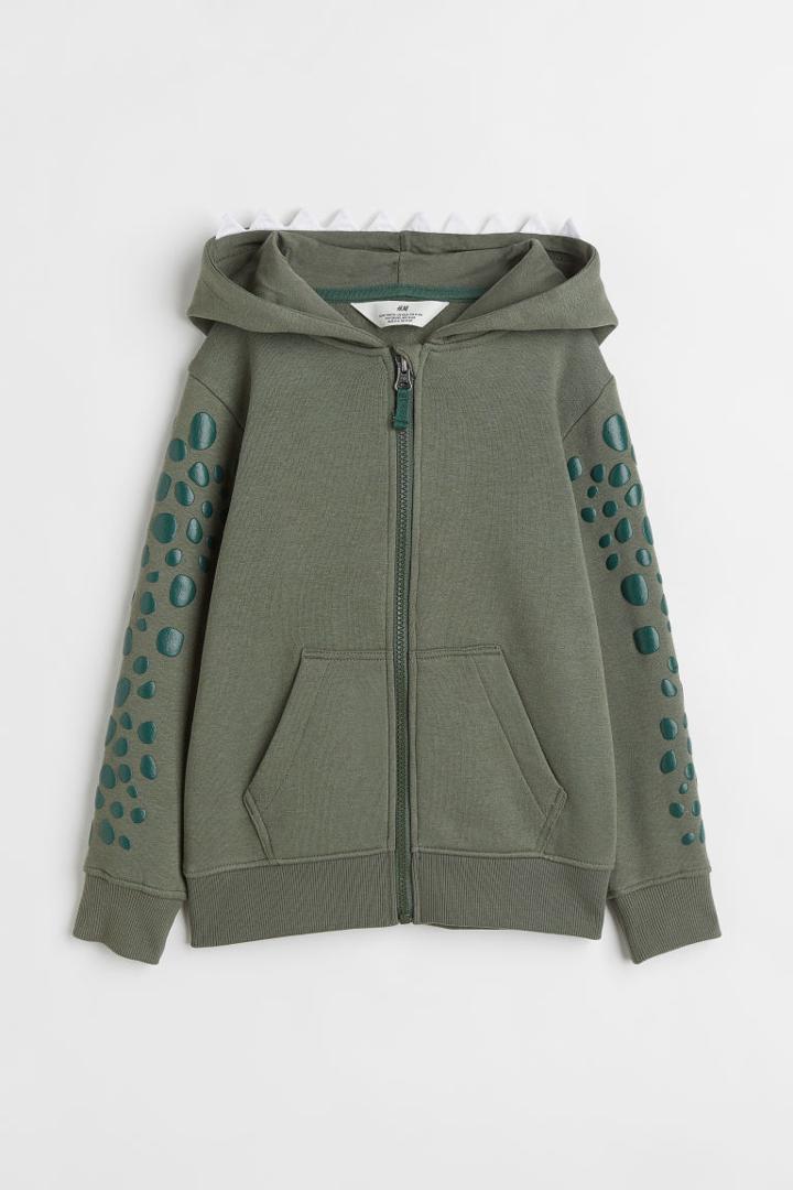 H & M - Appliqud Hooded Jacket - Green