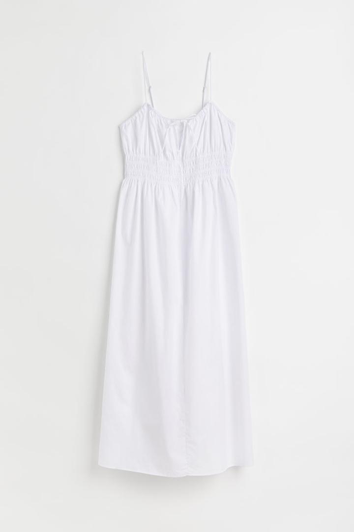 H & M - Smocked Cotton Dress - White