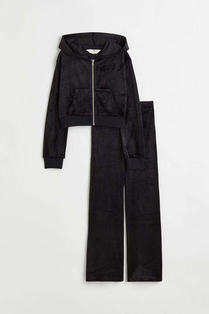 H & M - 2-piece Velour Set - Black