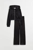 H & M - 2-piece Velour Set - Black