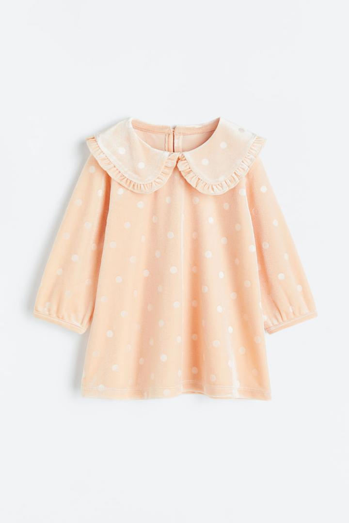 H & M - Collared Velour Dress - Orange