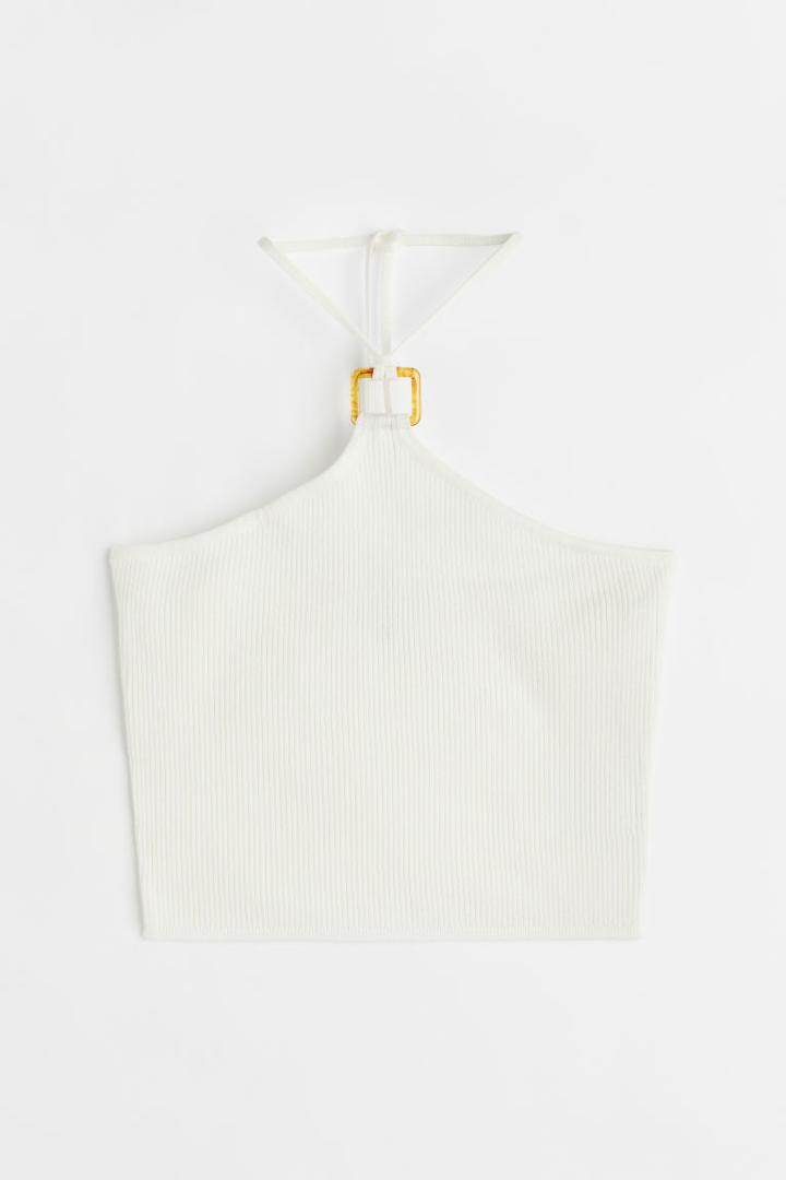 H & M - Rib-knit Halterneck Top - White