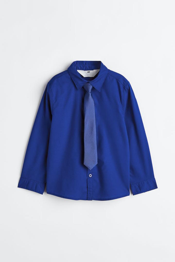 H & M - Shirt And Tie/bow Tie - Blue
