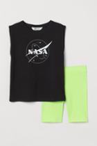 H & M - 2-piece Printed Jersey Set - Black