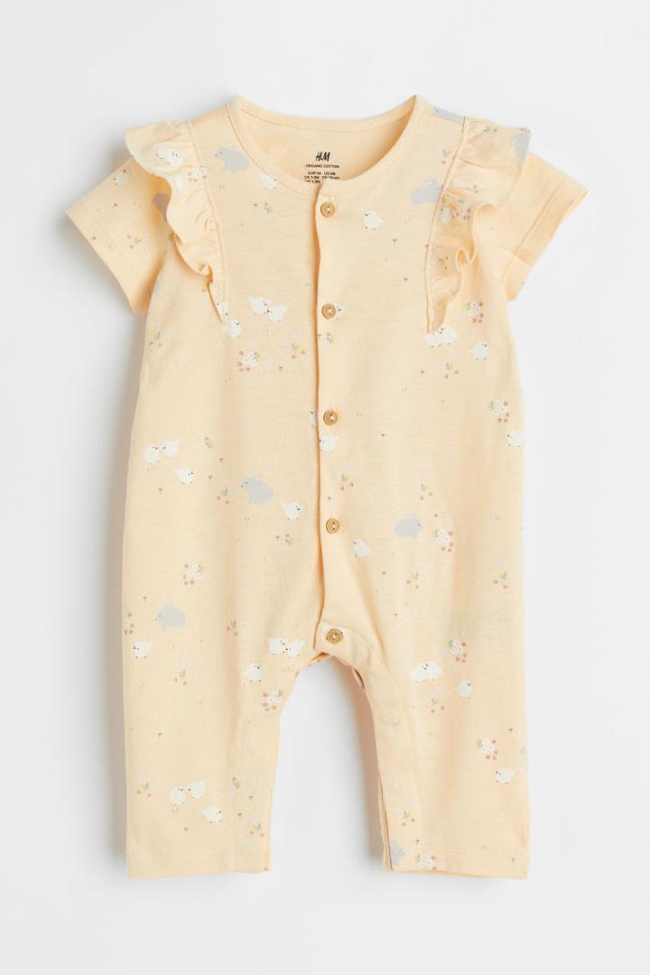 H & M - Short-sleeved Cotton Romper Suit - Yellow