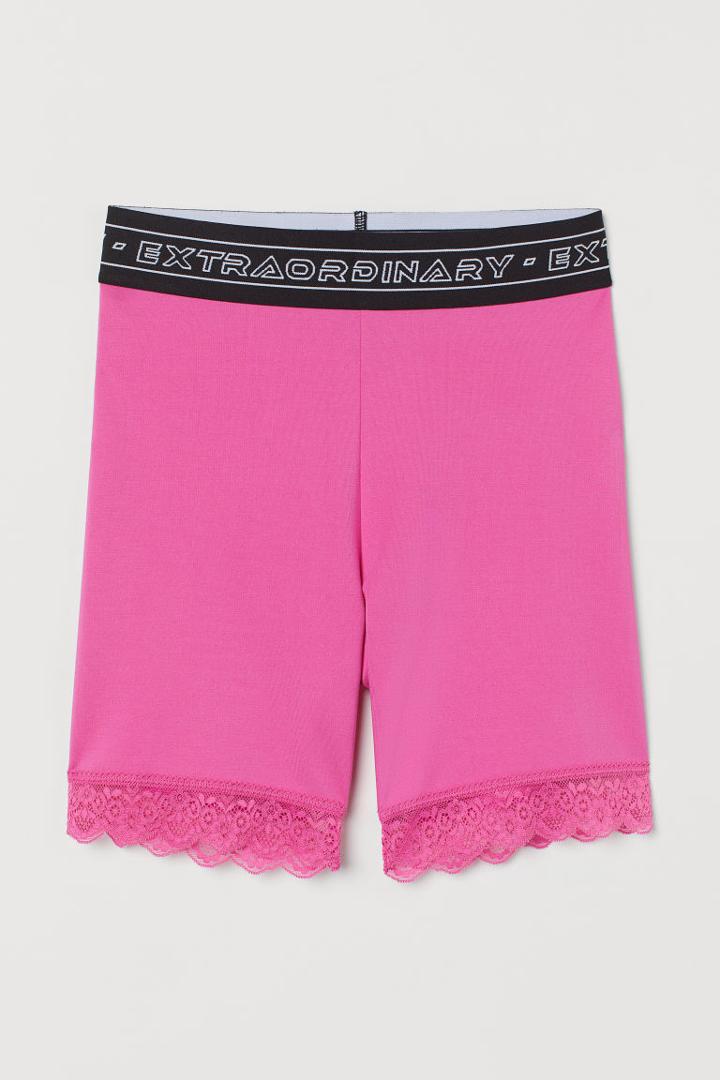 H & M - Lace-trimmed Bike Shorts - Pink