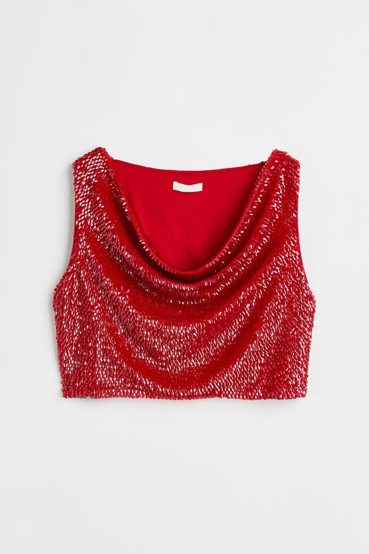 H & M - Sequined Crop Top - Red