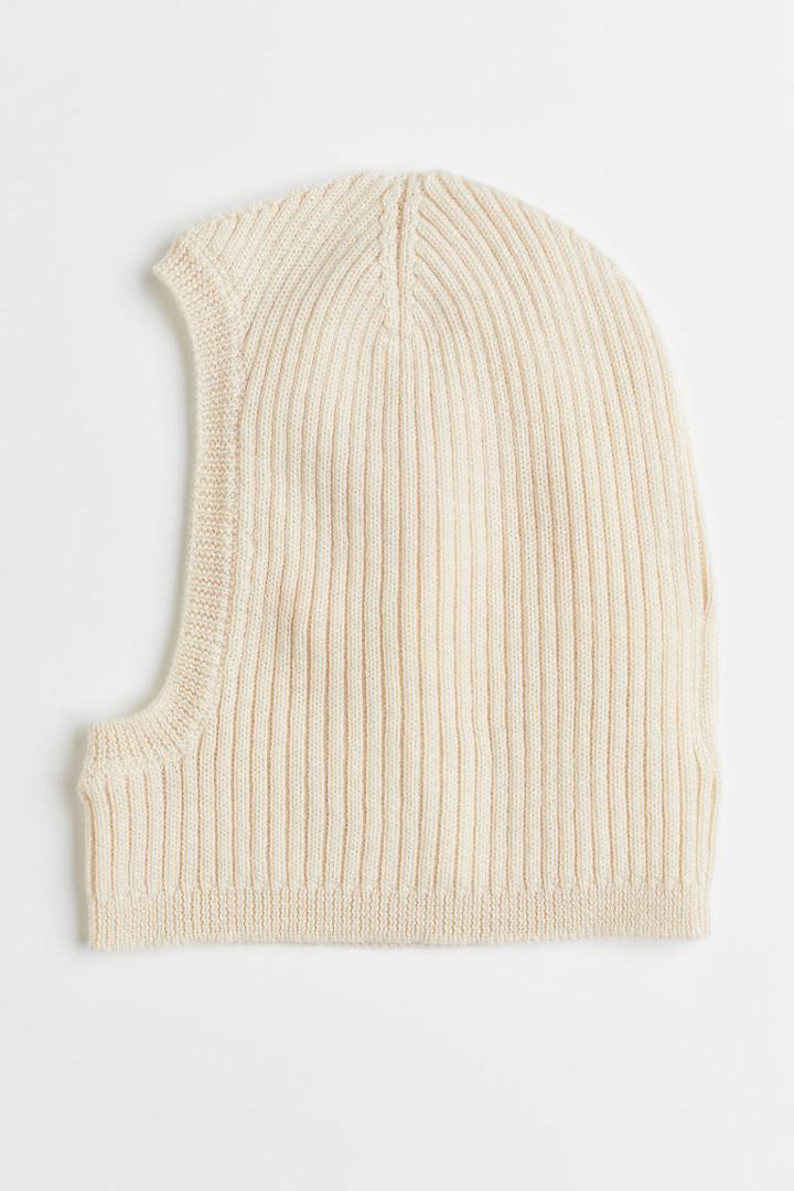 H & M - Rib-knit Wool Balaclava - Beige