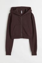 H & M - Short Hooded Sweatshirt Jacket - Brown