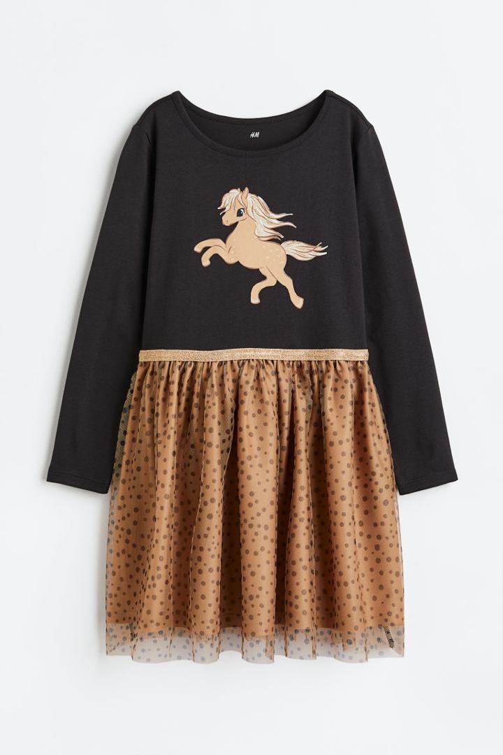 H & M - Tulle-skirt Jersey Dress - Gray