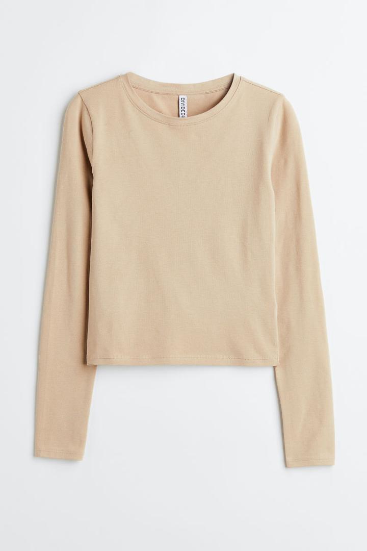 H & M - Short Jersey Top - Beige