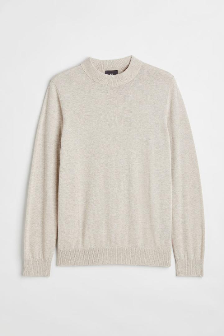 H & M - Slim Fit Fine-knit Mock Turtleneck Sweater - Beige
