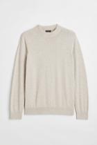 H & M - Slim Fit Fine-knit Mock Turtleneck Sweater - Beige
