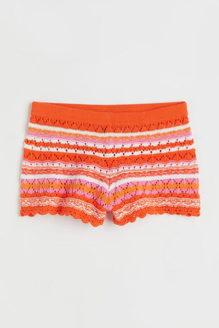 H & M - Crochet-look Shorts - Orange