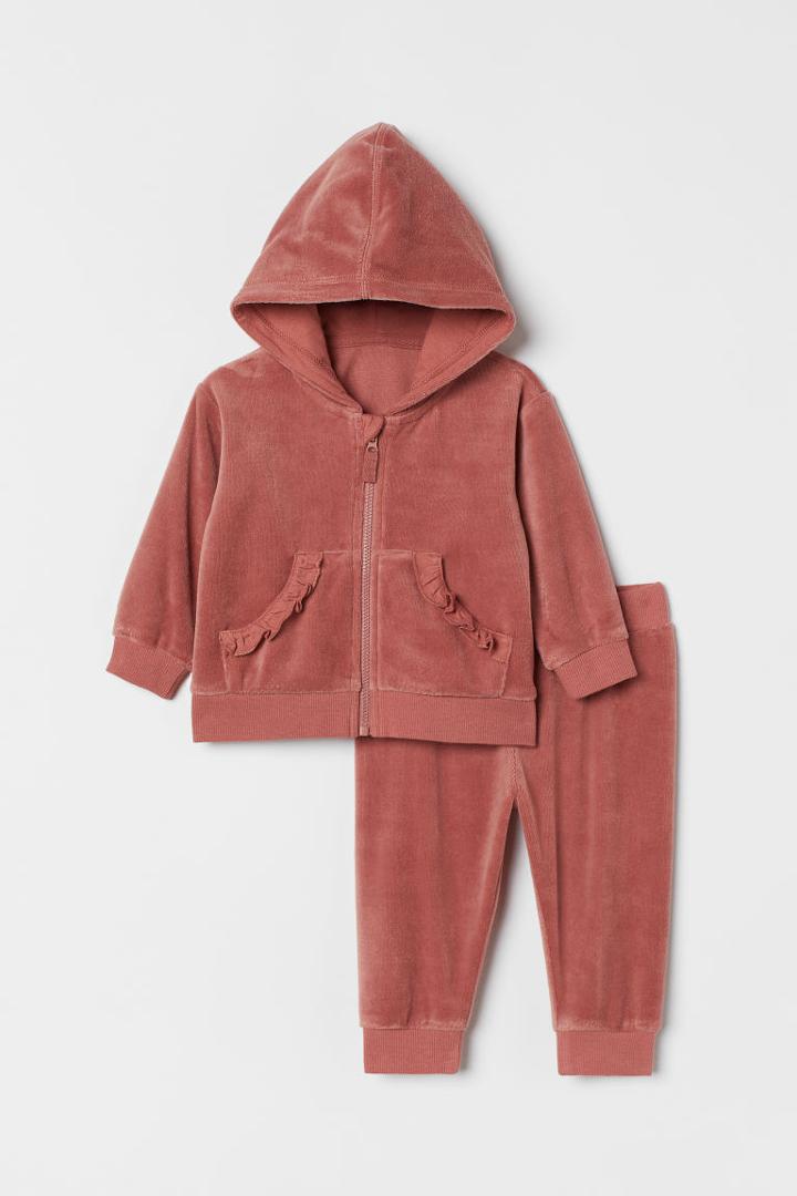 H & M - 2-piece Velour Set - Pink