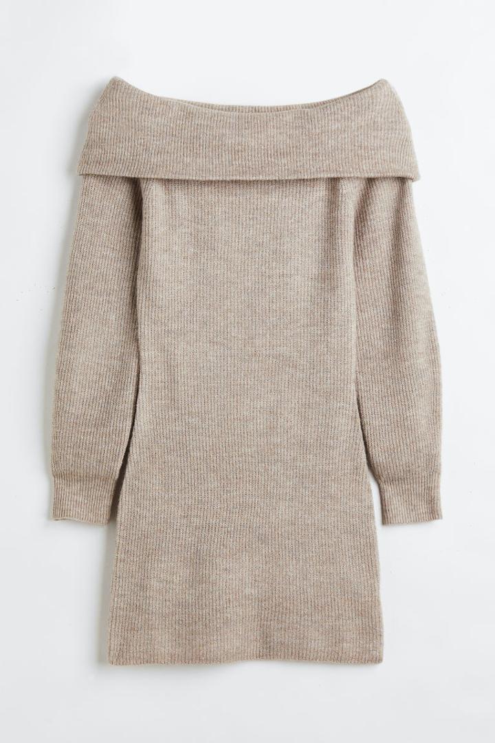 H & M - Off-the-shoulder Bodycon Dress - Brown