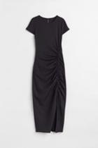 H & M - Ribbed Bodycon Dress With Drawstring - Black